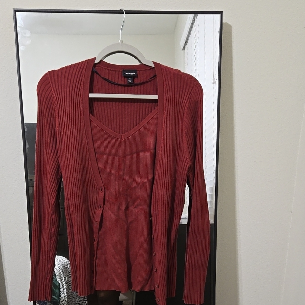 Torrid Rust Ribbed Cardigan and Tank Set